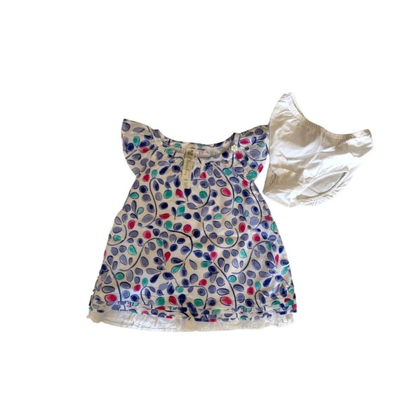 Cherokee 2 pc Set dress Bloomers Girls Infant baby 6 Months Leaves White Blue La - Picture 1 of 2